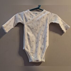 Jacadi Paris White Gray Long Sleeved Chair Print One Piece Baby Girls 0-3 Months